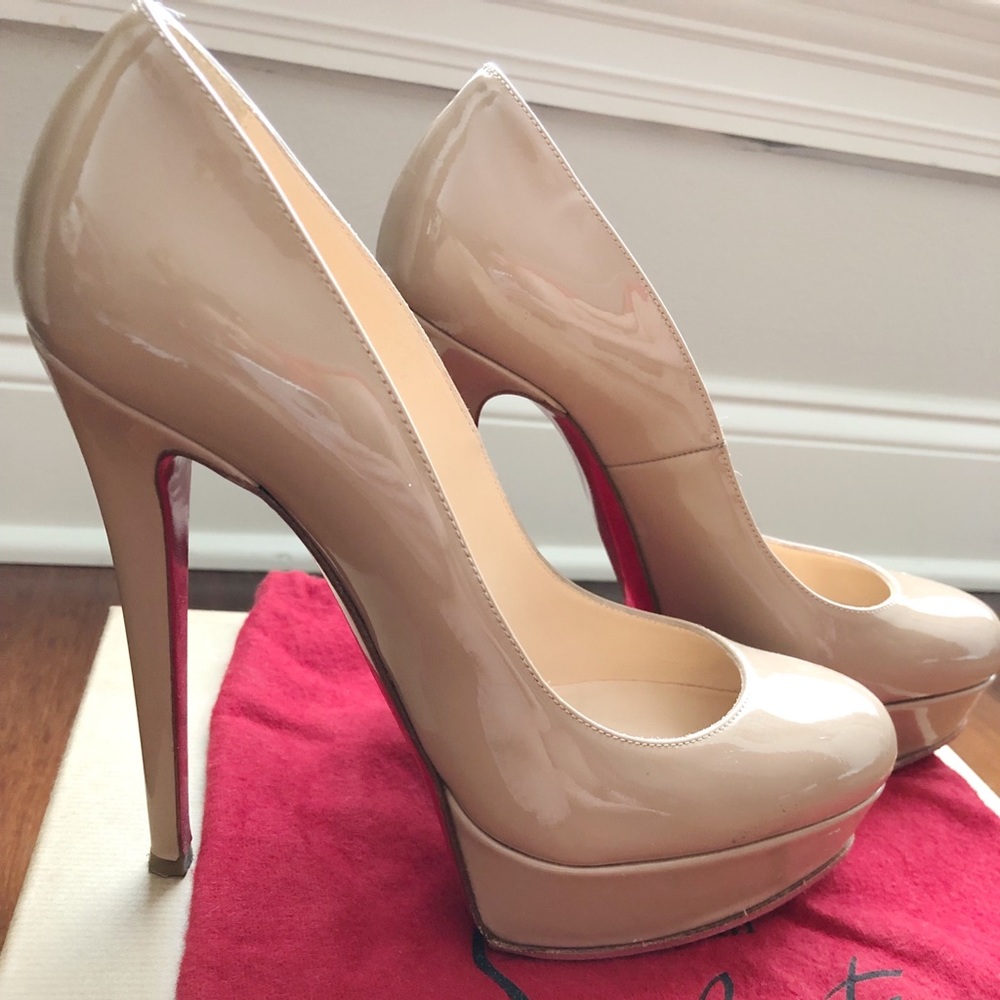 Christian Louboutin Nude Bianca 140 Patent Pumps
